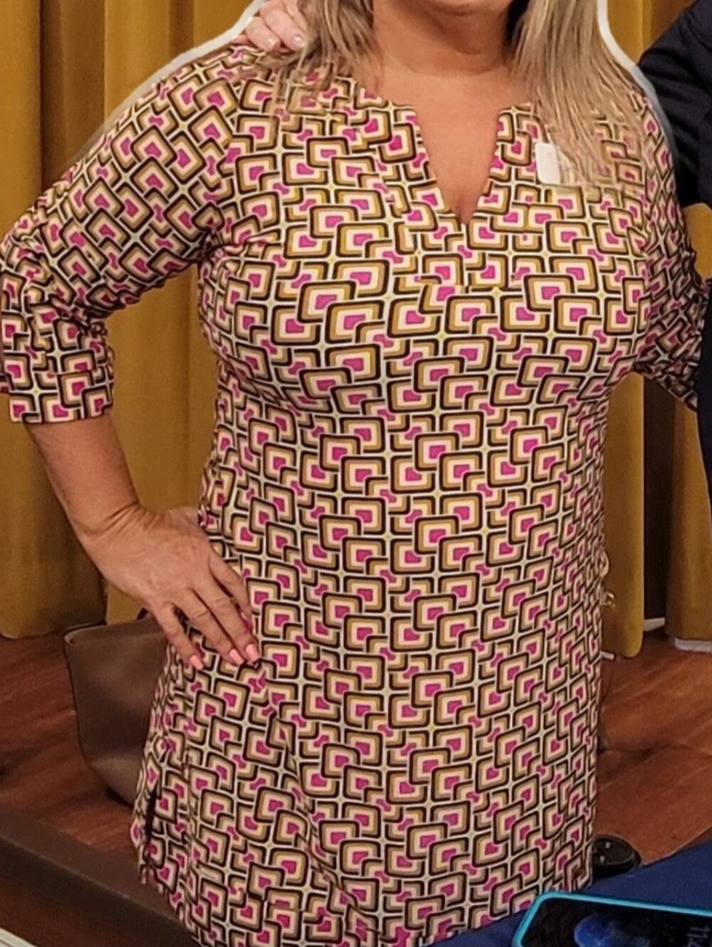 Jude Connally Geometric V-Neck Midi Dress